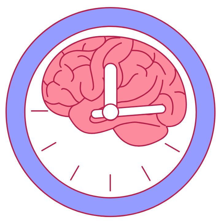 Line drawing of a head with a clock inside