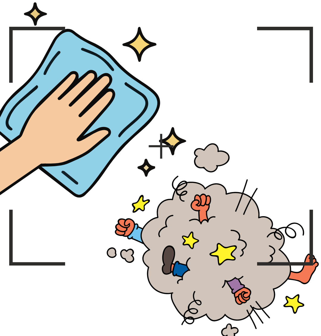 Line drawing of a phone photographing a clean sink